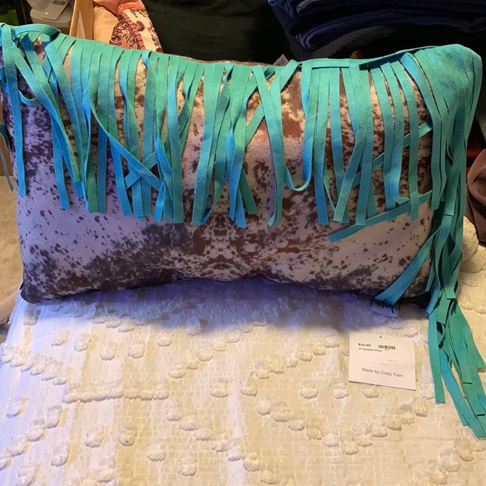 Crazy Train cowhide fringe pillow